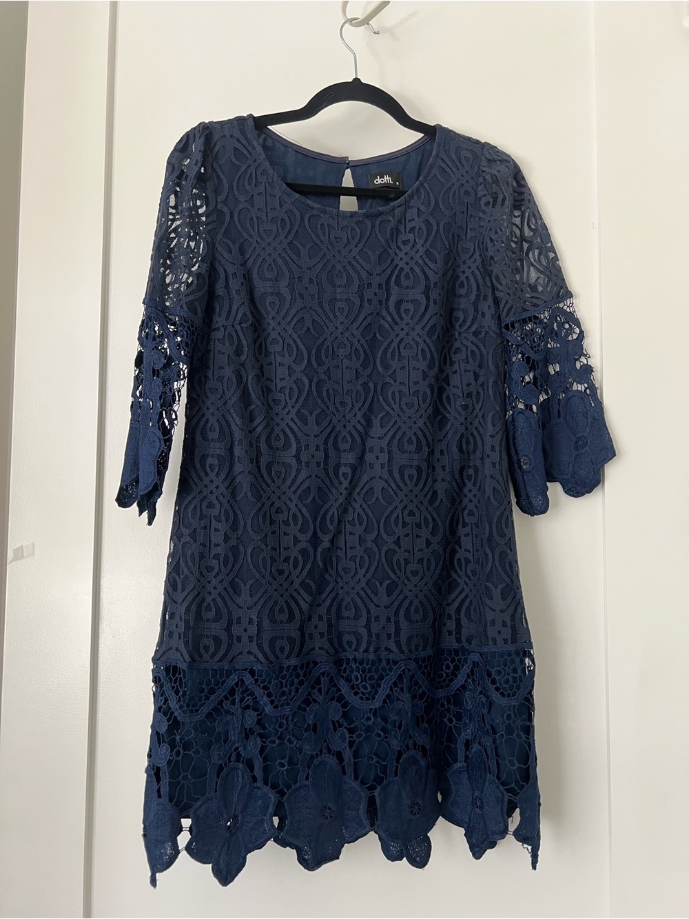 Navy Lace Floral Dress | Crochet Overlay Shift Dress